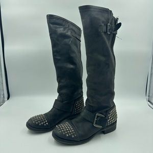 Knee-high Steve Madden Black Leather Studded Boots